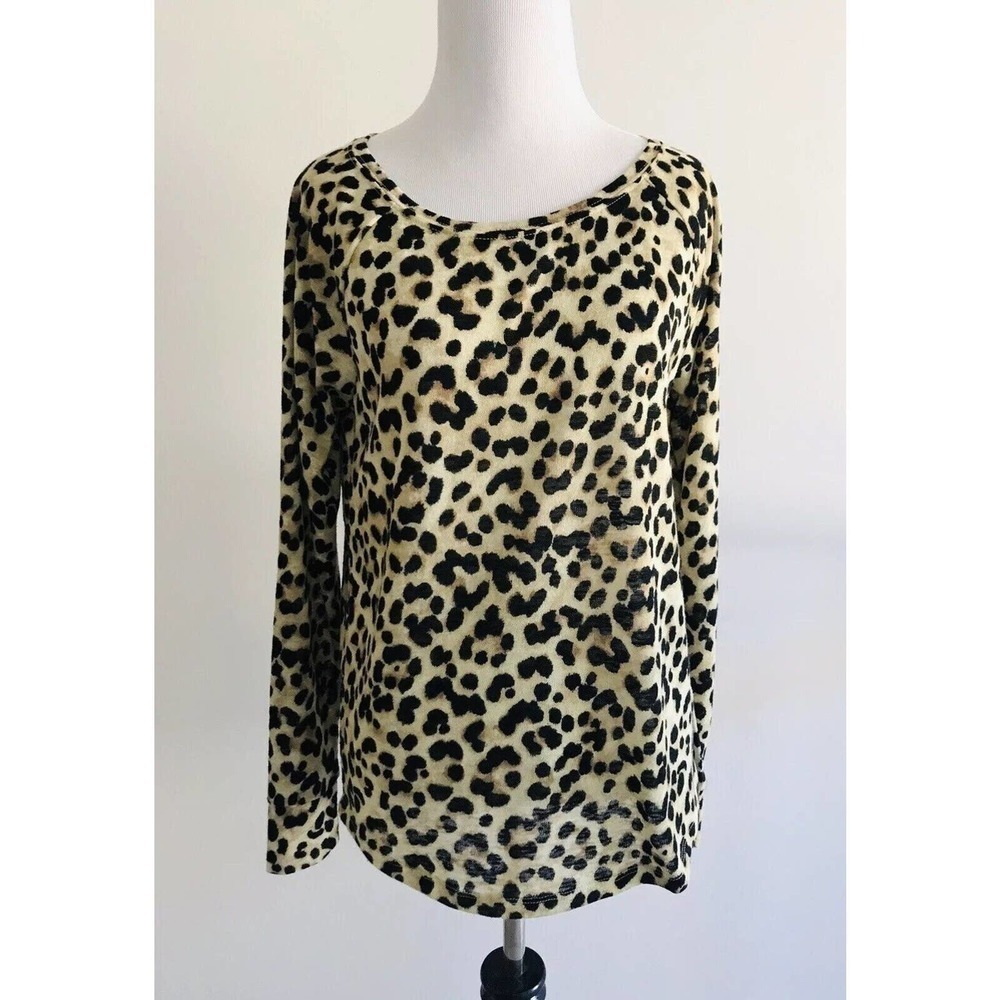 Express | Womens XS Brown Leopard Print Top Pullover Long Sleeves Scoop Neck
